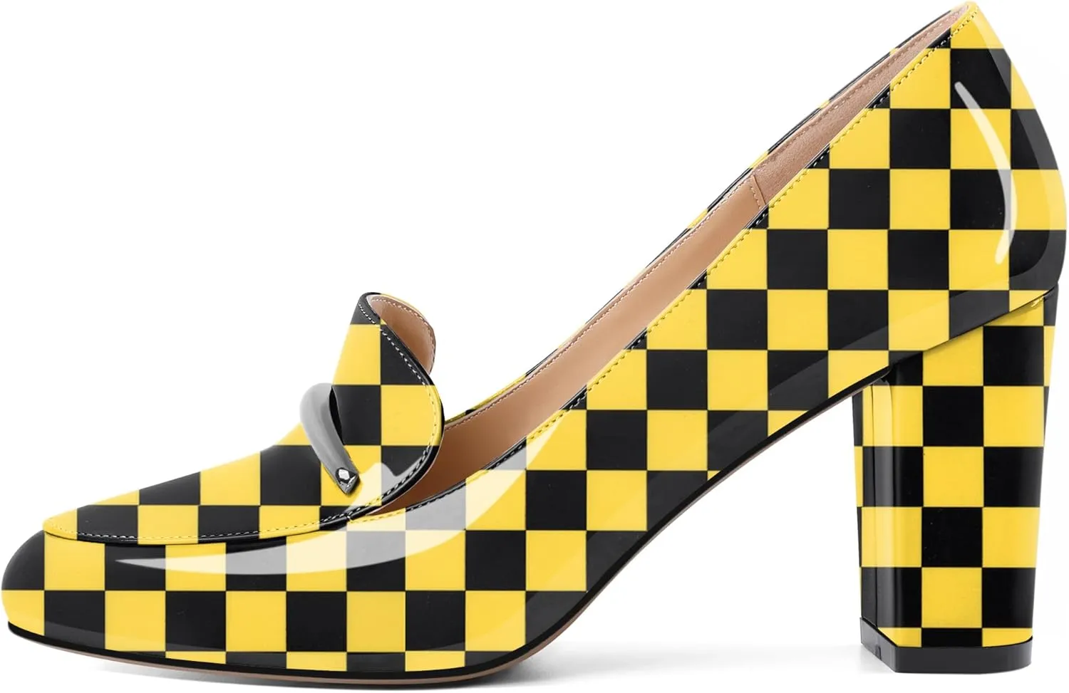 YODEKS Chunky Heels for Women Round Toe Block High Heels Slip on Pumps Loafers 3.5 Inch Closed Toe Shoes