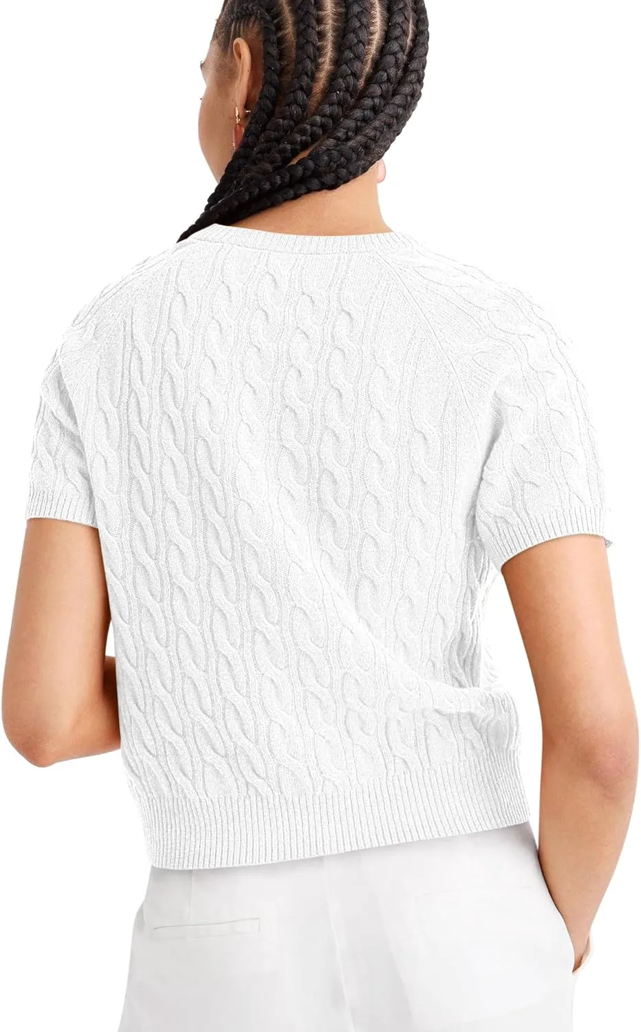 Yousify Short Sleeve Sweaters for Women Trendy 2024 Summer Spring Tops Crewneck Button Up Blouses S-2XL
