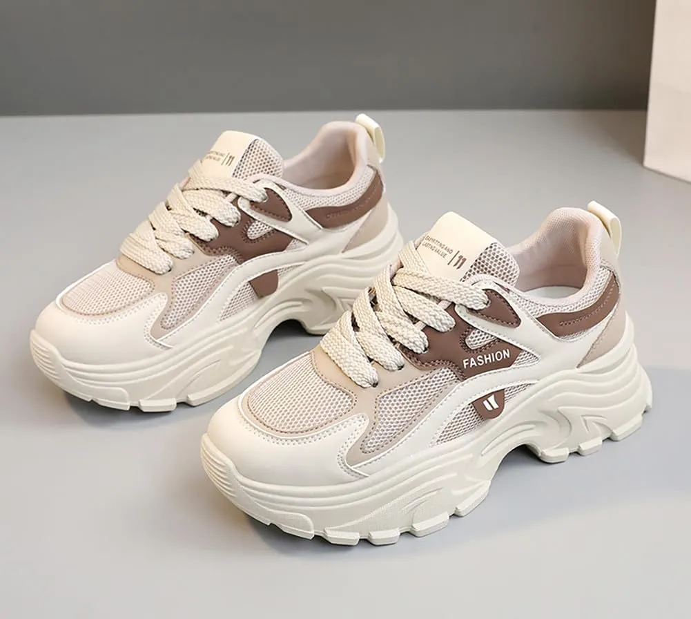 YYSPR Women's Fashion Platform Lace Up Sneakers Lightweight Walking Running Shoes