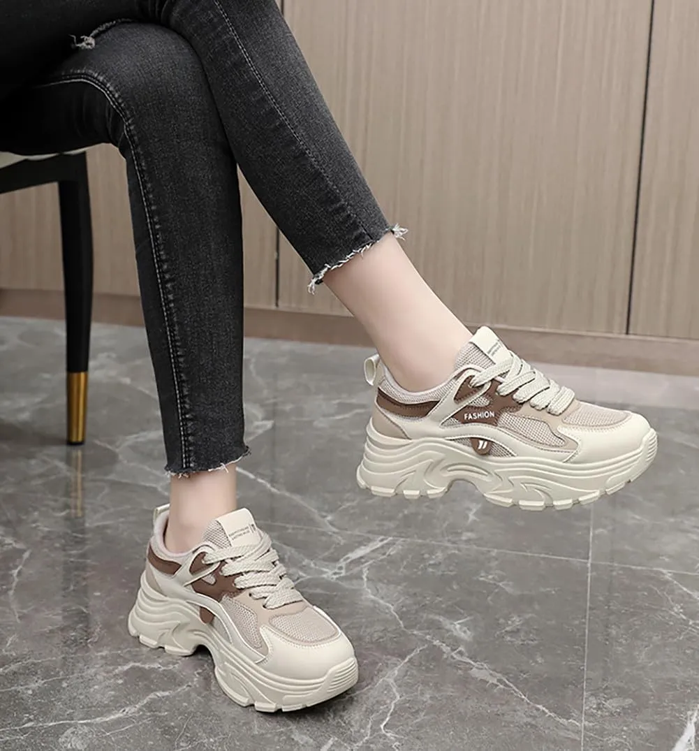 YYSPR Women's Fashion Platform Lace Up Sneakers Lightweight Walking Running Shoes