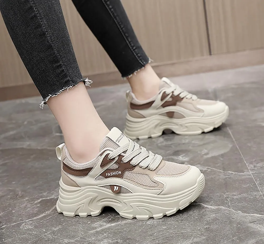 YYSPR Women's Fashion Platform Lace Up Sneakers Lightweight Walking Running Shoes