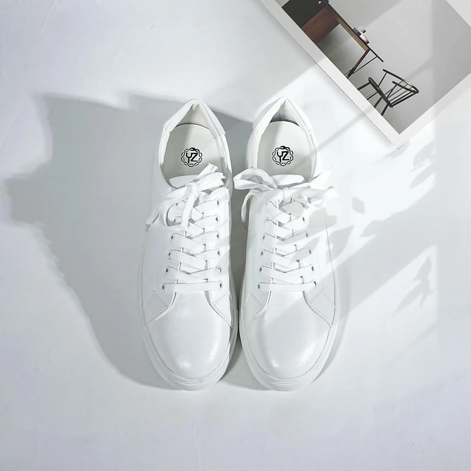 YZ Classic White Sneakers for Women PU Leather Tennis Shoes Low Top Casual Shoes