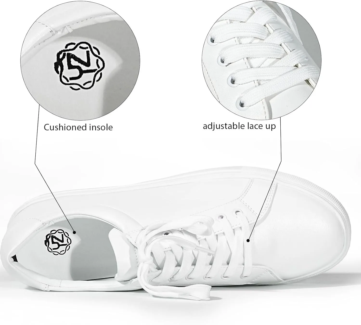 YZ Classic White Sneakers for Women PU Leather Tennis Shoes Low Top Casual Shoes