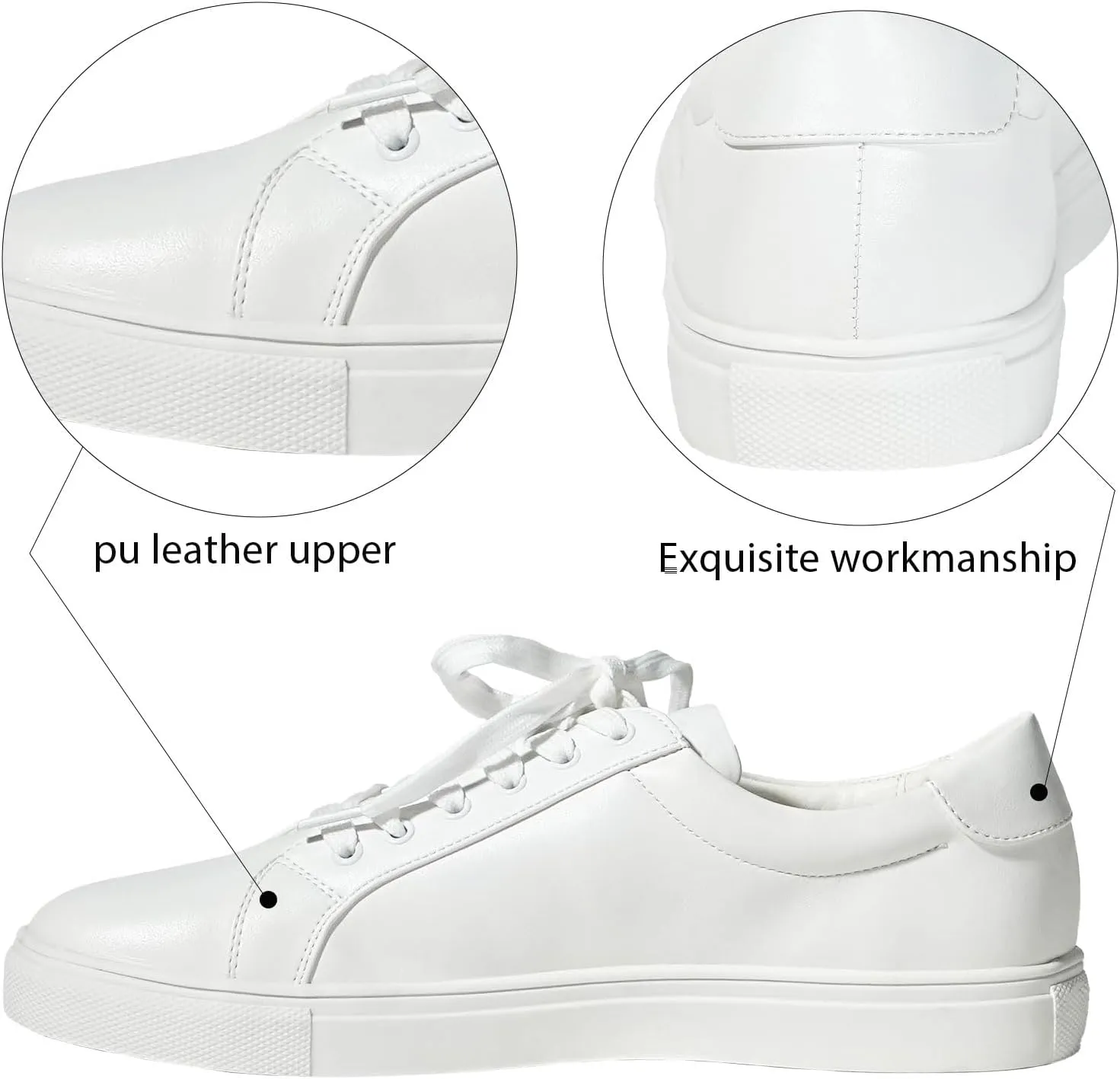 YZ Classic White Sneakers for Women PU Leather Tennis Shoes Low Top Casual Shoes