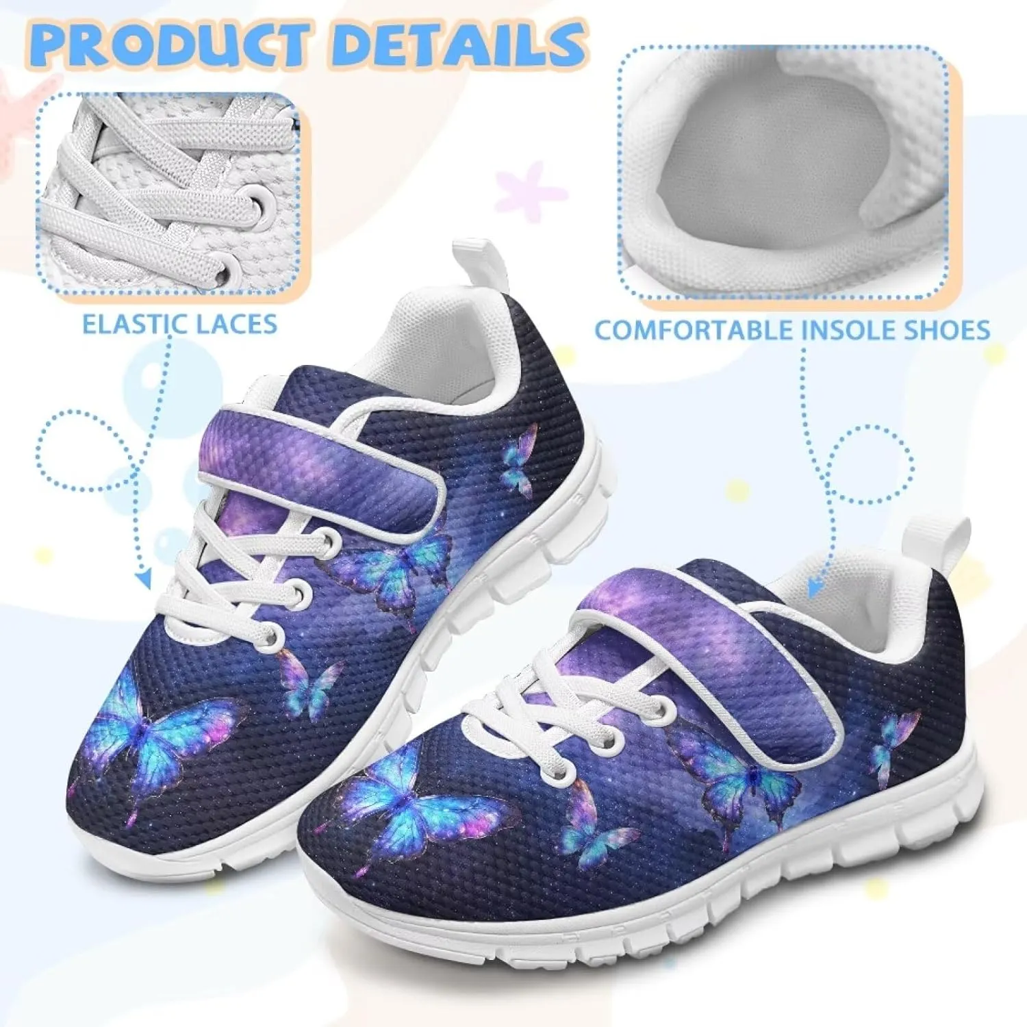Yzaoxia Unisex Kids Sneakers Hook and Loop Boys Girls Walking Shoes