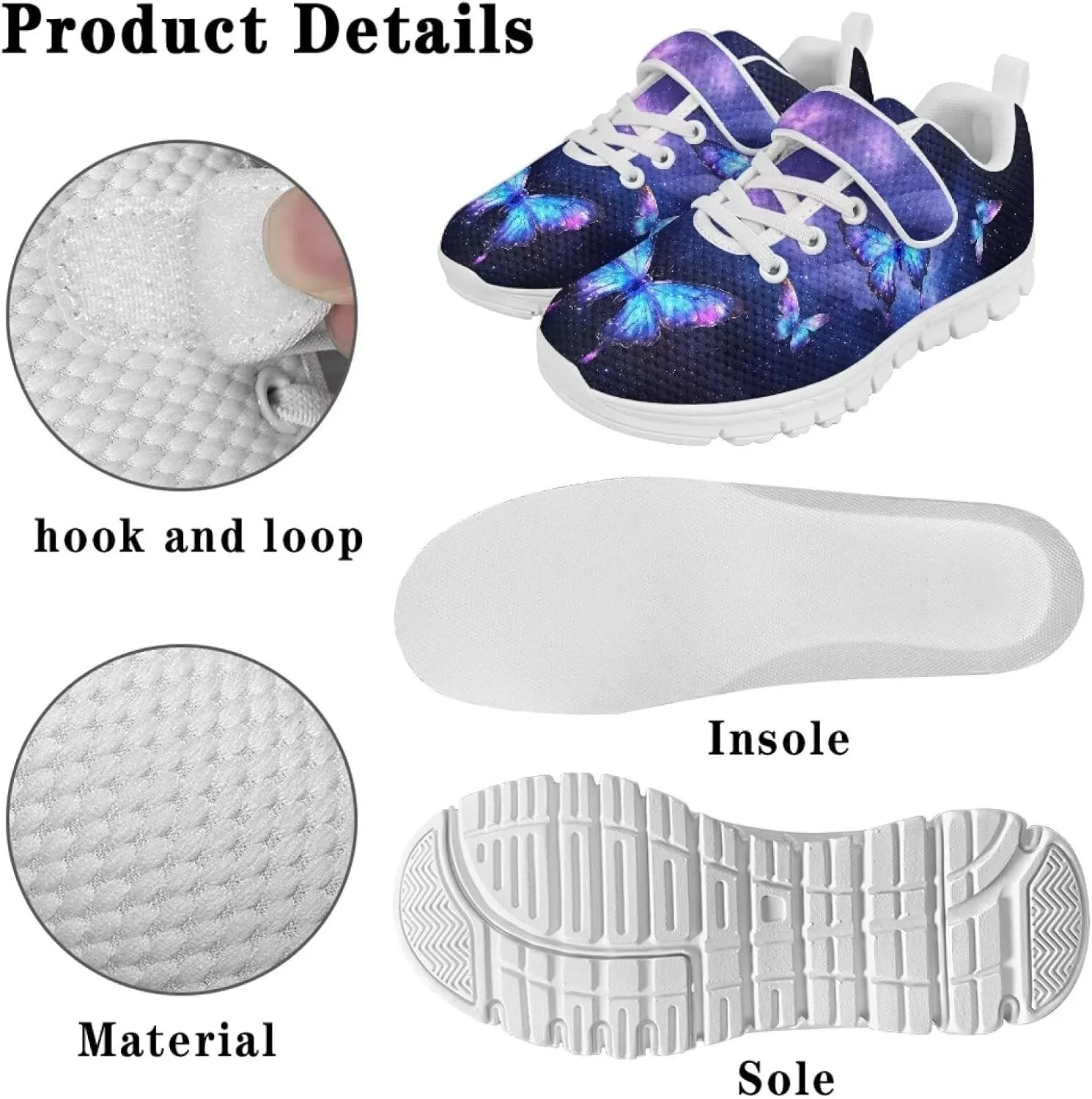 Yzaoxia Unisex Kids Sneakers Hook and Loop Boys Girls Walking Shoes