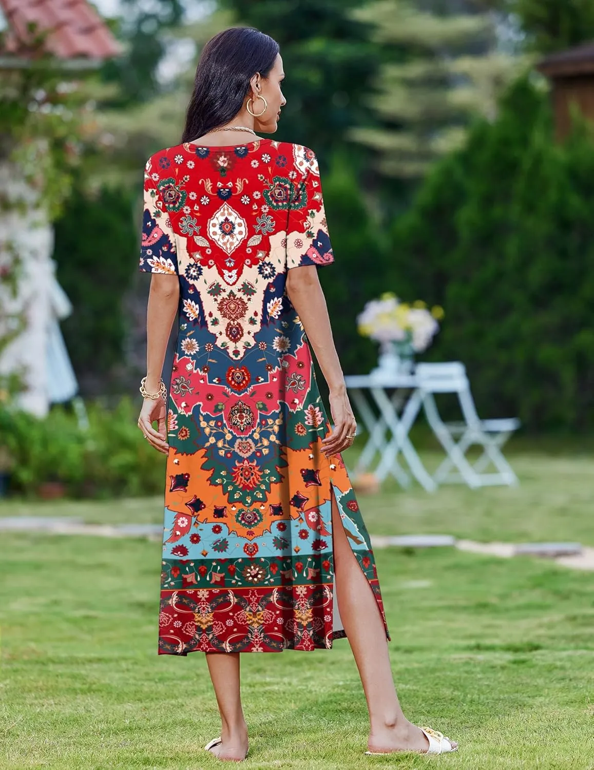 Zeagoo Women Floral Summer Dress Casual Beach Dress Printed T Shirt Dress Split Long Dress Travel 2025 Vacation Dress