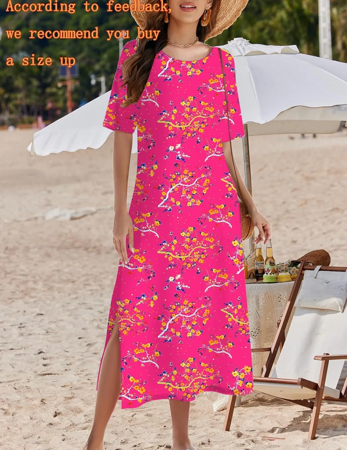 Zeagoo Women Floral Summer Dress Casual Beach Dress Printed T Shirt Dress Split Long Dress Travel 2025 Vacation Dress
