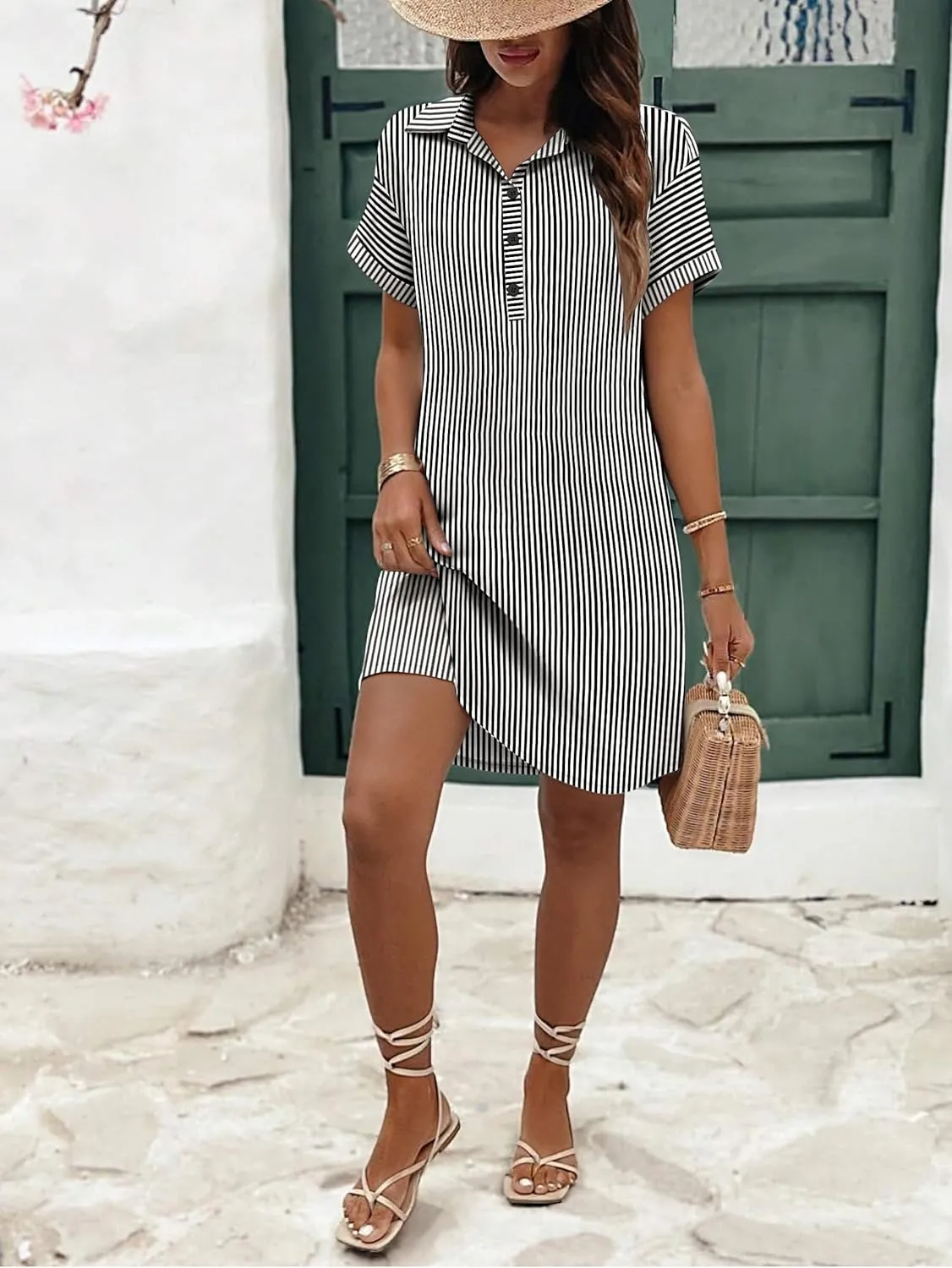 Zeagoo Womens Cotton Shirt Dress Summer Casual Short Sleeve Button Down Beach Cover Up Shirts with Pockets