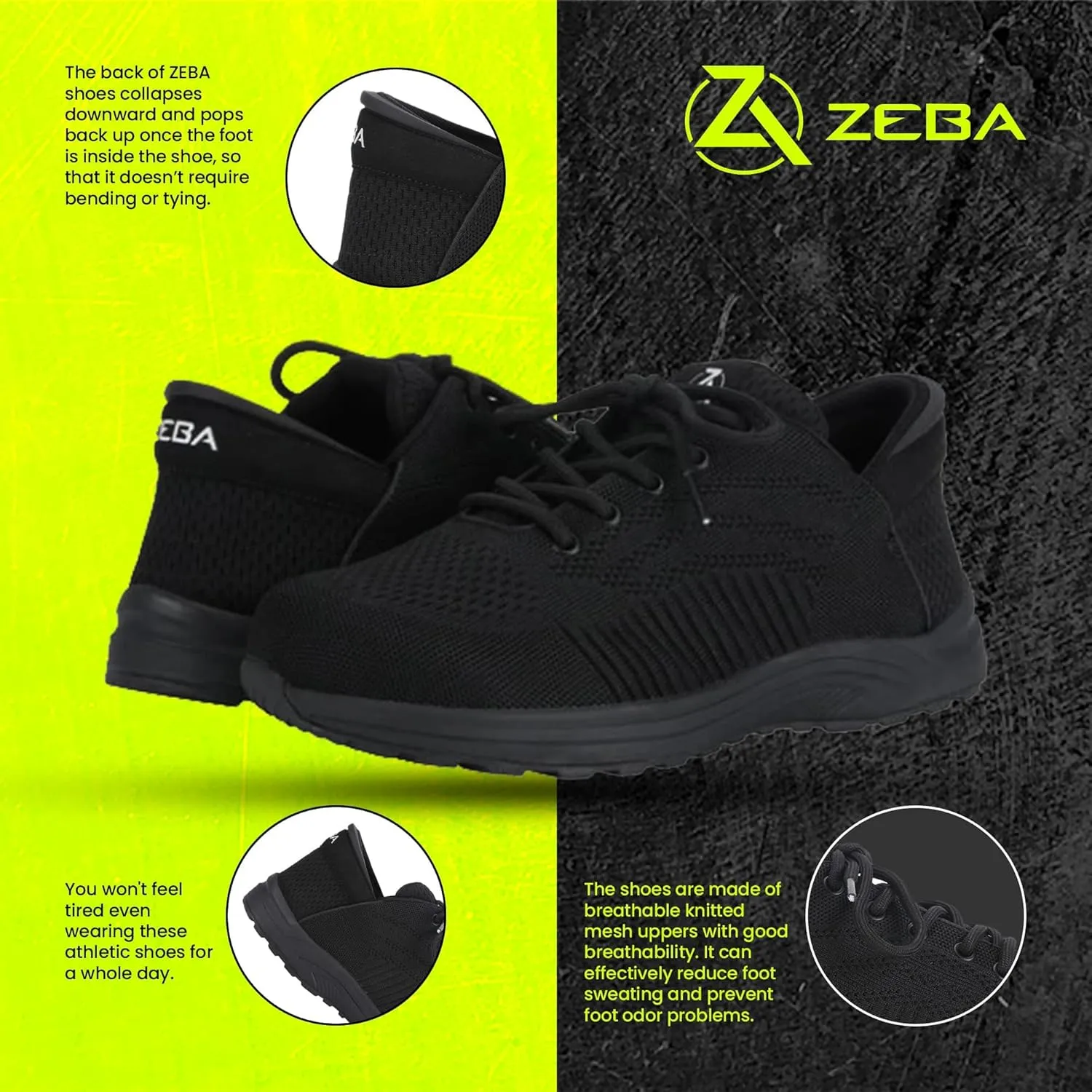 ZEBA Men's Hands Free Slip on Husky Walking Sneakers