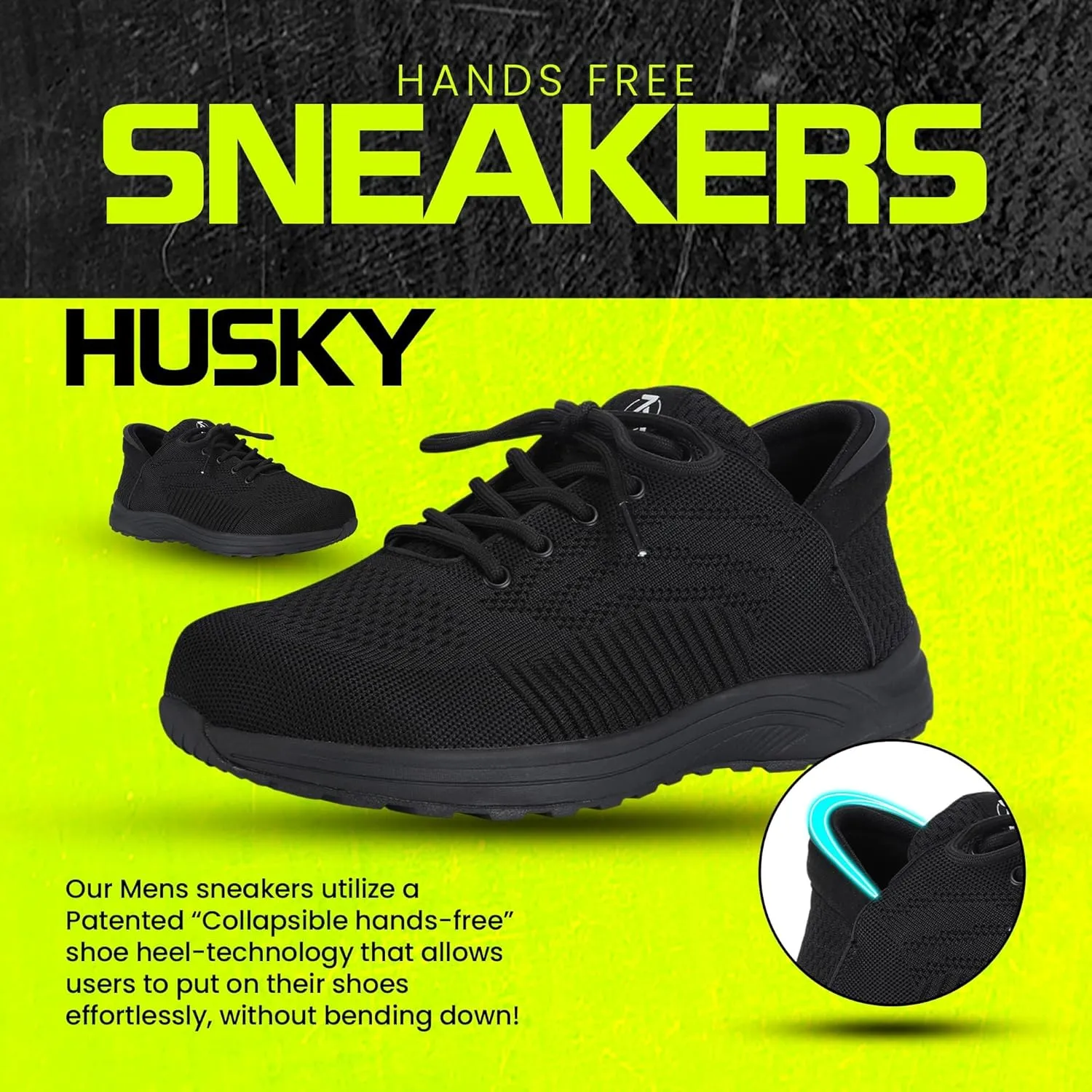 ZEBA Men's Hands Free Slip on Husky Walking Sneakers