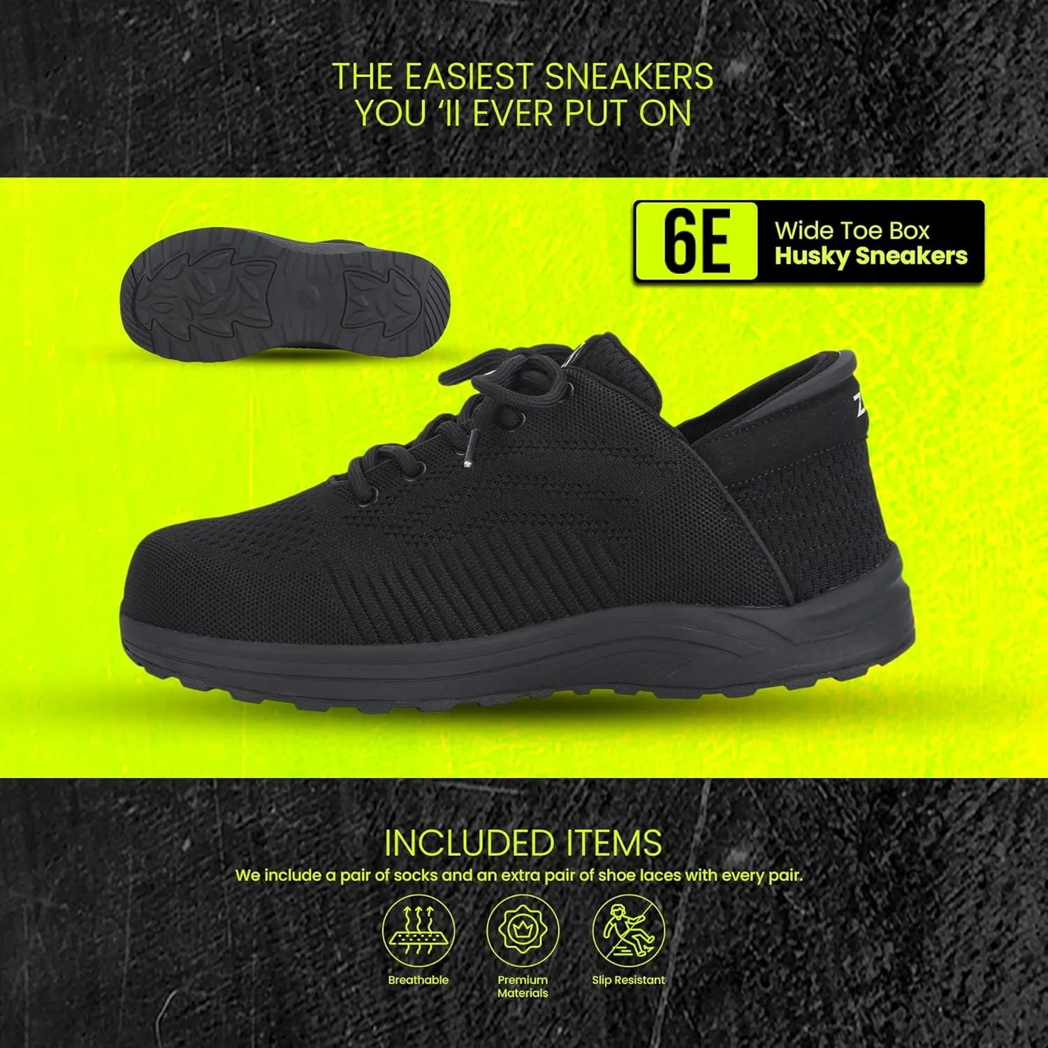 ZEBA Men's Hands Free Slip on Husky Walking Sneakers