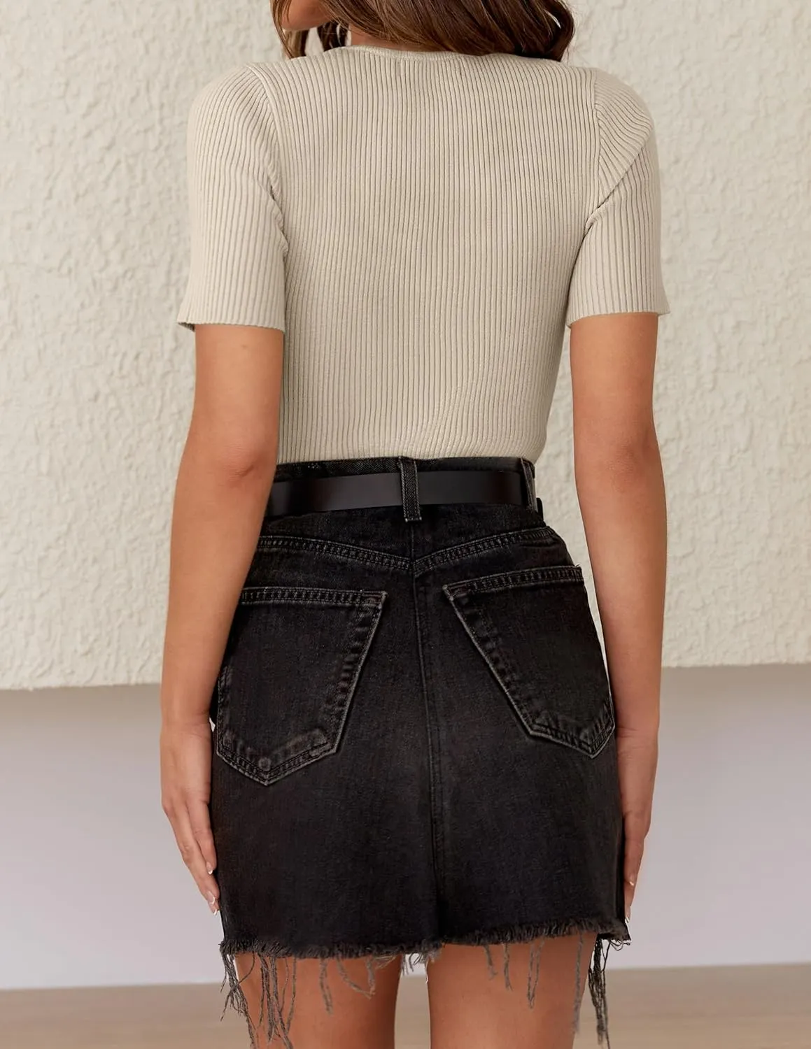 ZESICA Women's Short Sleeve Crewneck T Shirt 2025 Summer Ribbed Knit Slim Fit Basic Solid Color Tee Tops