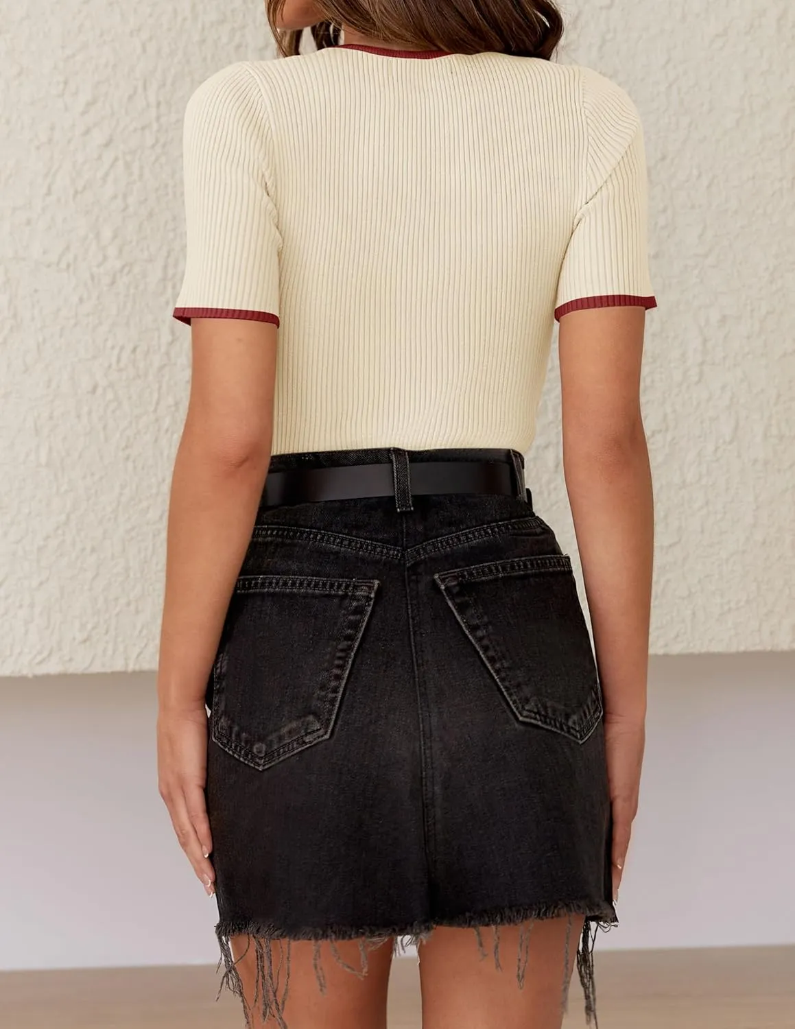 ZESICA Women's Short Sleeve Crewneck T Shirt 2025 Summer Ribbed Knit Slim Fit Basic Solid Color Tee Tops