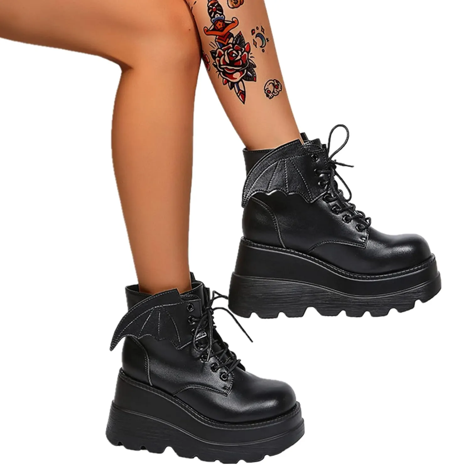 ZKXYFFS Womens Goth Ankle Boots Platform Chunky High Heel Lace Up Combat Boots Punk Short Booties Motorcycle Platform Boots for Women