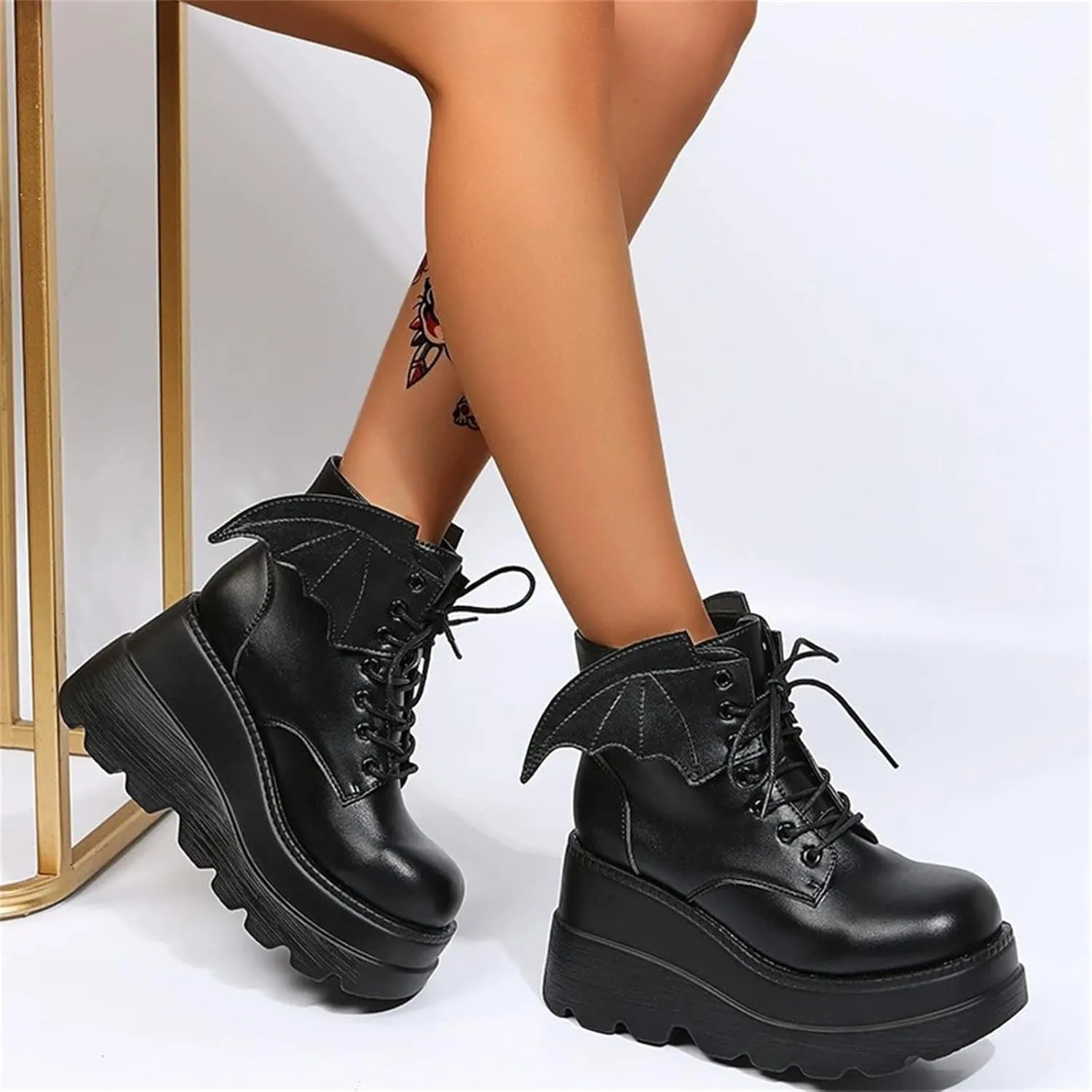 ZKXYFFS Womens Goth Ankle Boots Platform Chunky High Heel Lace Up Combat Boots Punk Short Booties Motorcycle Platform Boots for Women