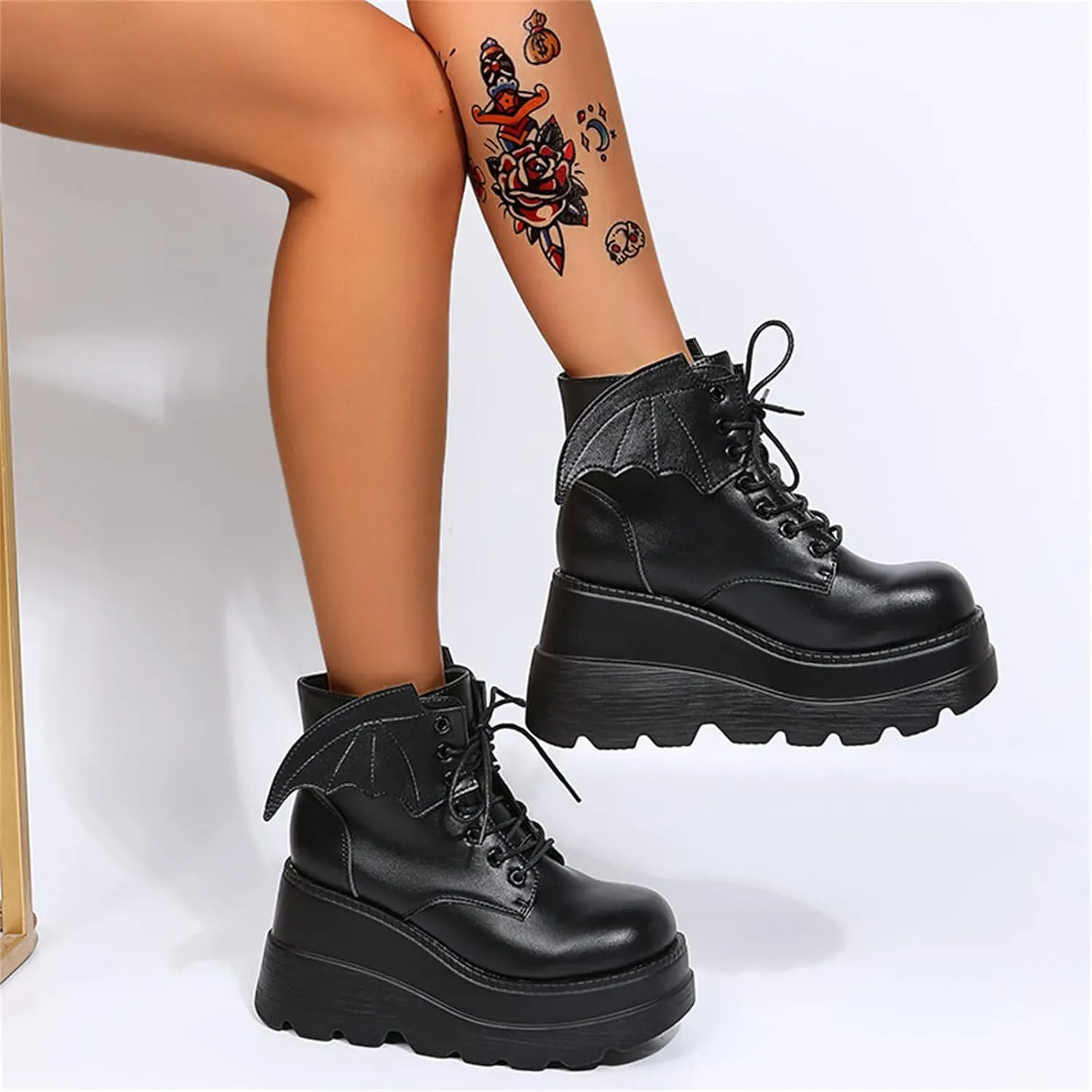 ZKXYFFS Womens Goth Ankle Boots Platform Chunky High Heel Lace Up Combat Boots Punk Short Booties Motorcycle Platform Boots for Women