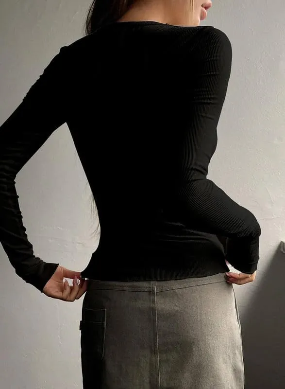ZOCAVIA Womens Henley Shirts Button Down V Neck Long Sleeve Top Fashion Causal Slim Fit Ribbed Knit Solid T Shirt Y2K Blouses