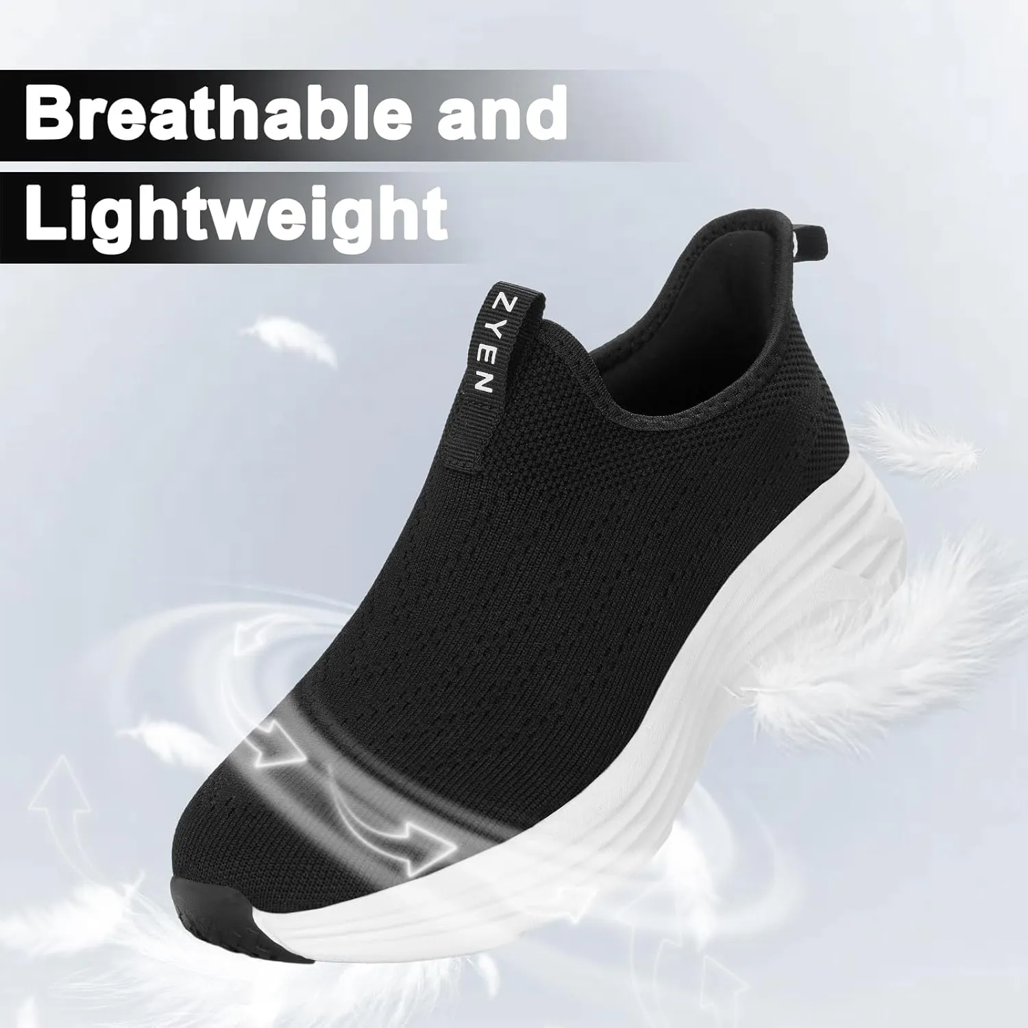 ZYEN Mens Walking Shoes Hands Free Non Slip Athletic Sneakers Lightweight Breathable Laceless Comfortable Tennis Sneakers Casual Travel Gym Work Shoe