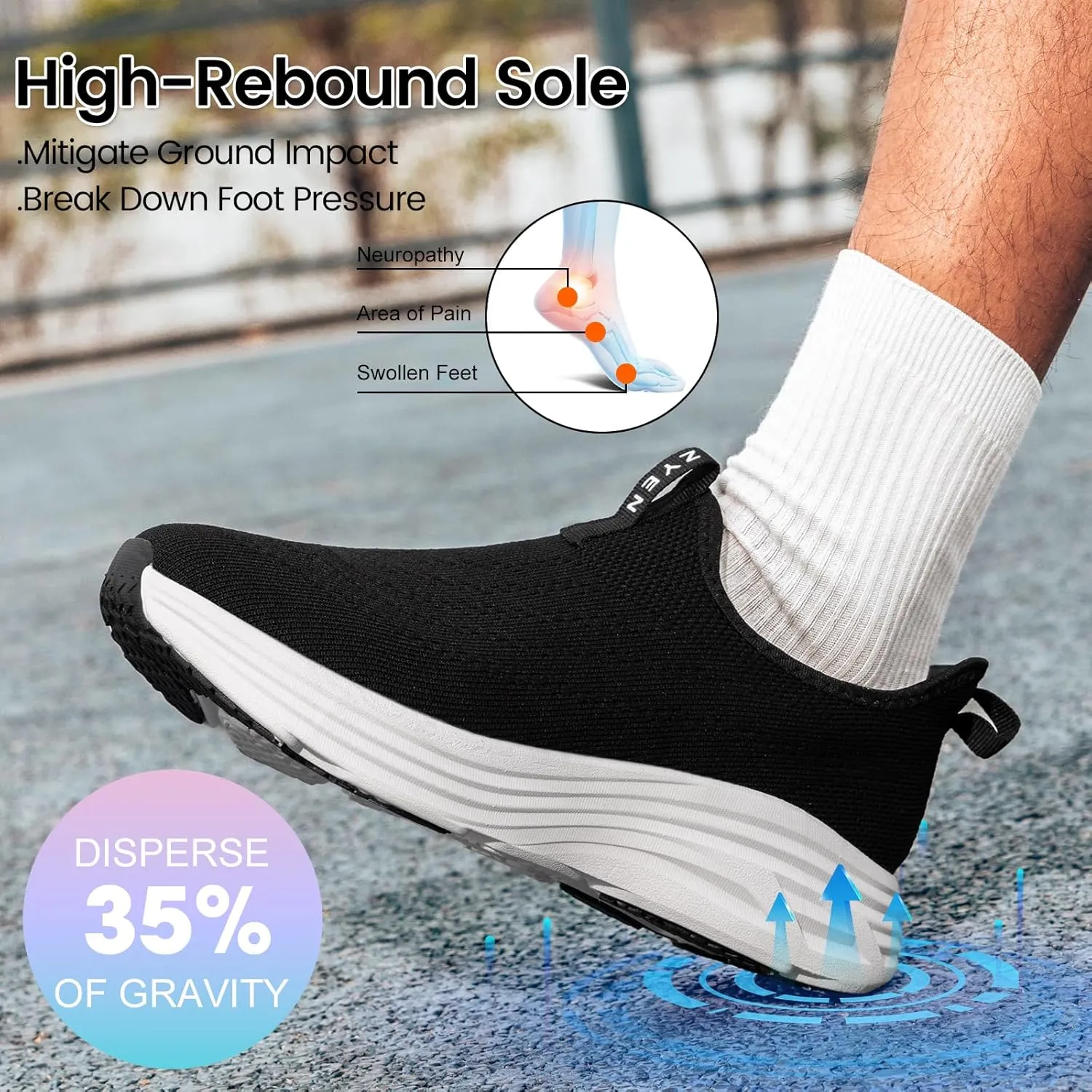 ZYEN Mens Walking Shoes Hands Free Non Slip Athletic Sneakers Lightweight Breathable Laceless Comfortable Tennis Sneakers Casual Travel Gym Work Shoe